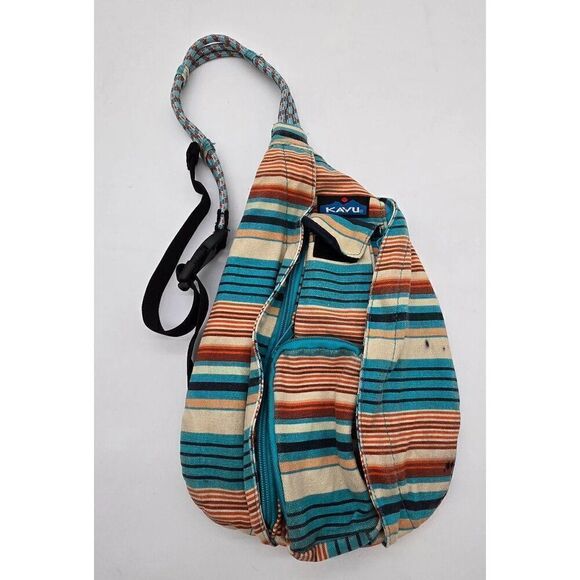 Kavu Sling Crossbody Bag - Striped Multicolored Cotton - Picture 1 of 8